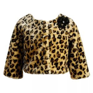 NWT Girls 10/12 Emily West Faux Fur Leopard Shrug